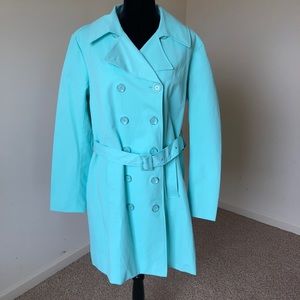 New York & Co. Mint color trench coat.